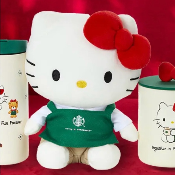 Starbucks X Hello Kitty Plush with Red Bow and Green Apron LIMITED EDITION ‼️ - Picture 2 of 3